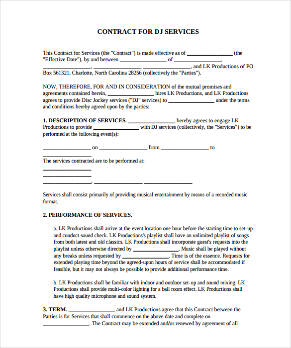 form dj free contract Best Contract Templates   16 Sample DJ Download Sample to