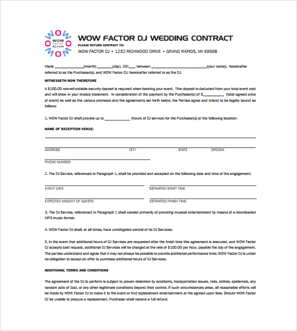 dj free contract form Sample to DJ Templates  Download Contract Sample  Best 16