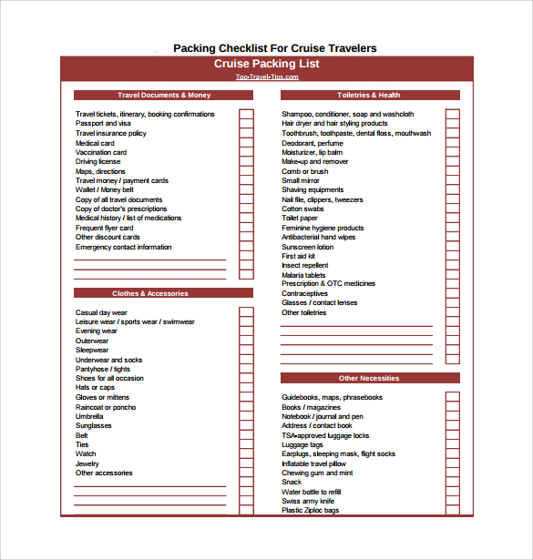 packing checklist for cruise travelers