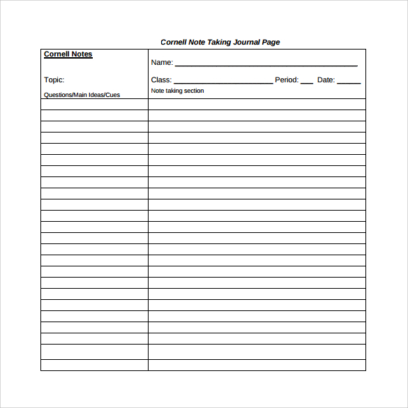 cornell note taking journal page