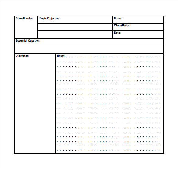 cornell note dot template