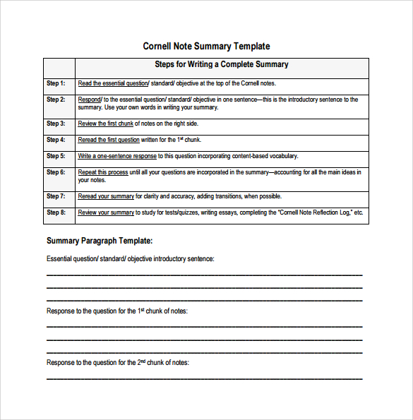 cornell note summary template