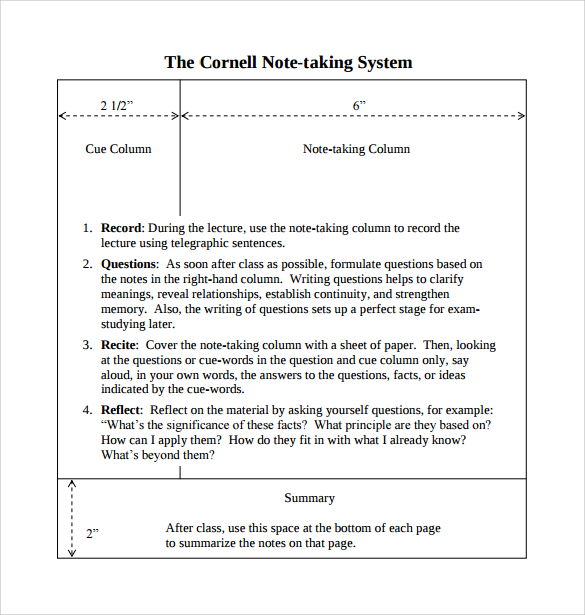 cornell note taking system template