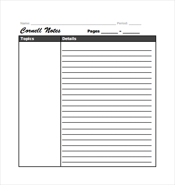 downloadable cornell note template