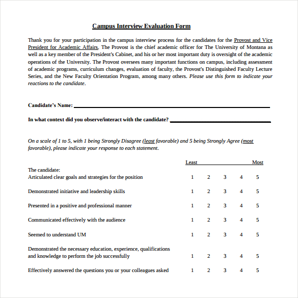 campus interview evaluation form