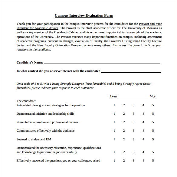 FREE 12 Sample Interview Evaluation Form Templates In PDF