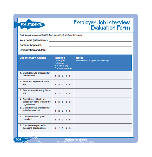 employer job interview evaluation form