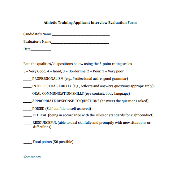 training interview evaluation form