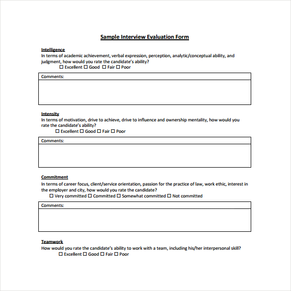 FREE 13+ Sample Interview Evaluation Form Templates in PDF MS Word