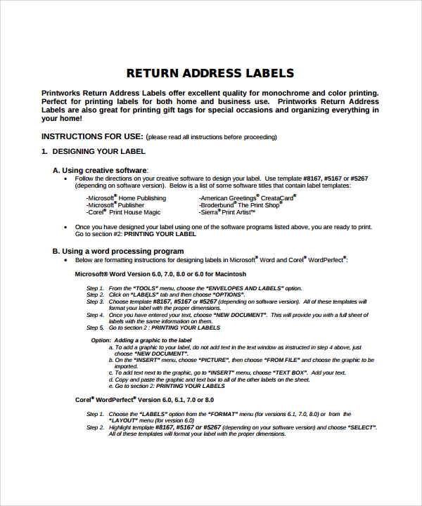 return address label template