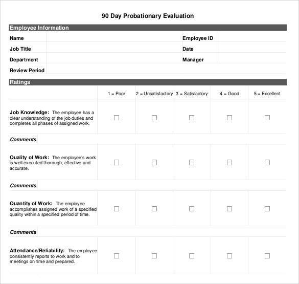 90-day-evaluation-form-templates