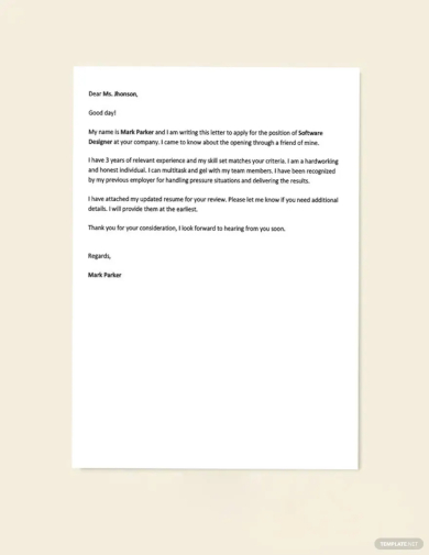 simple job application letter example