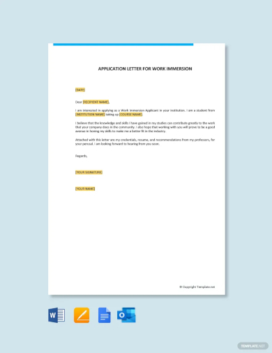 application letter for work immersion template