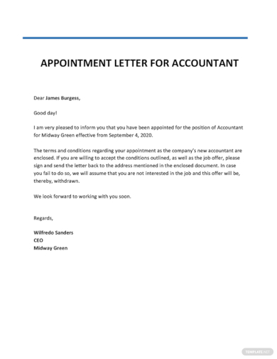 appointment letter for accountant template
