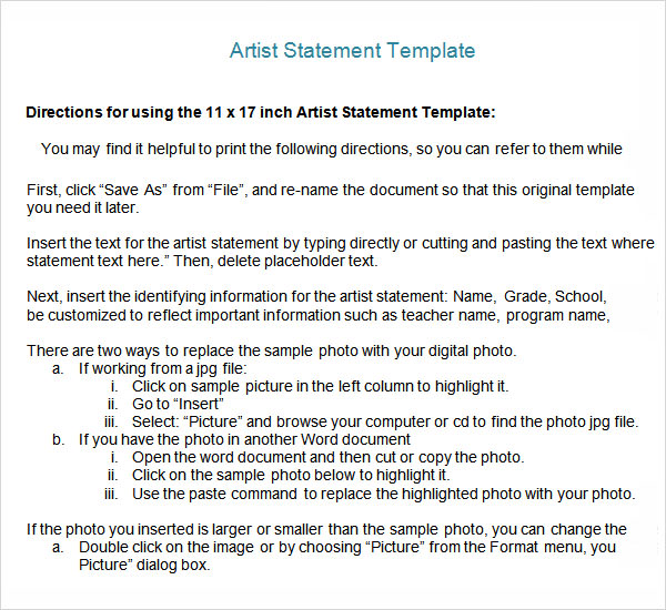 Sample Artist Statement Template