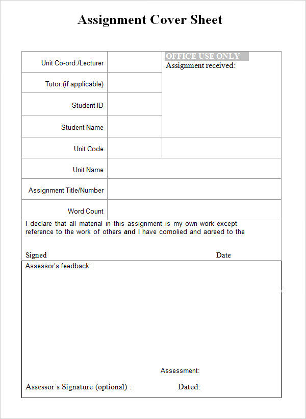 vu assignment cover sheet