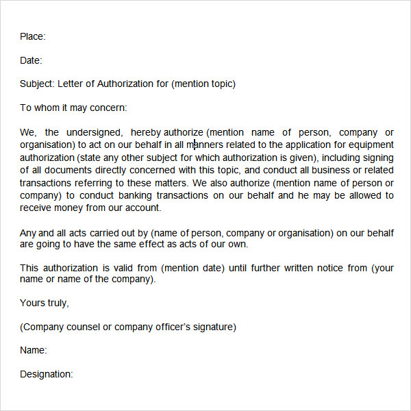 authorization letter template