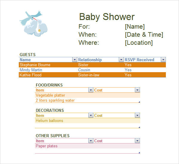 baby shower checklist excel