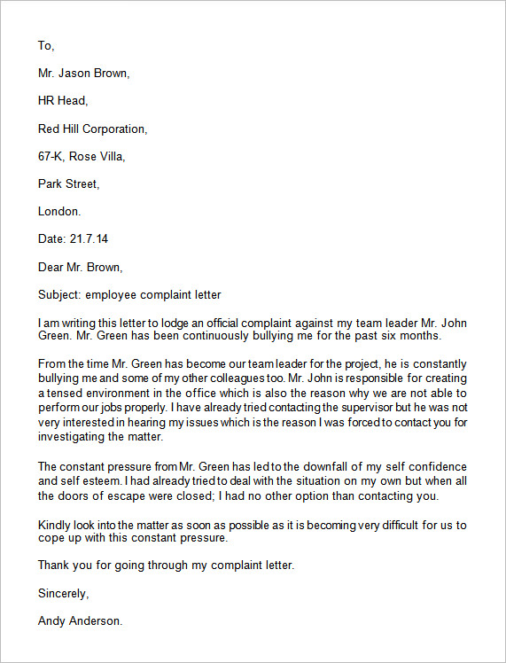 bank complaint letter1