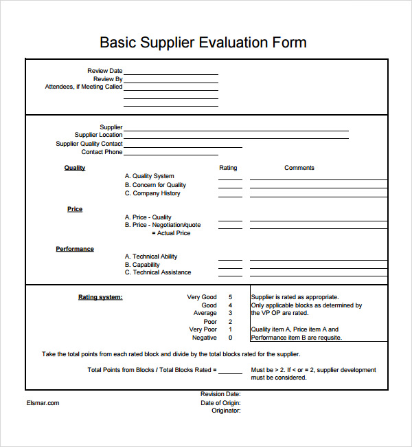 basic supplier evaluation template