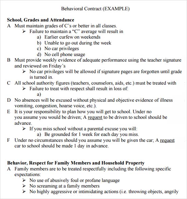 behaviour contract template pdf