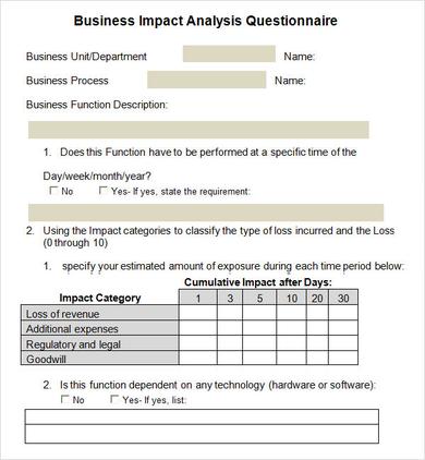 business impact questionnaire