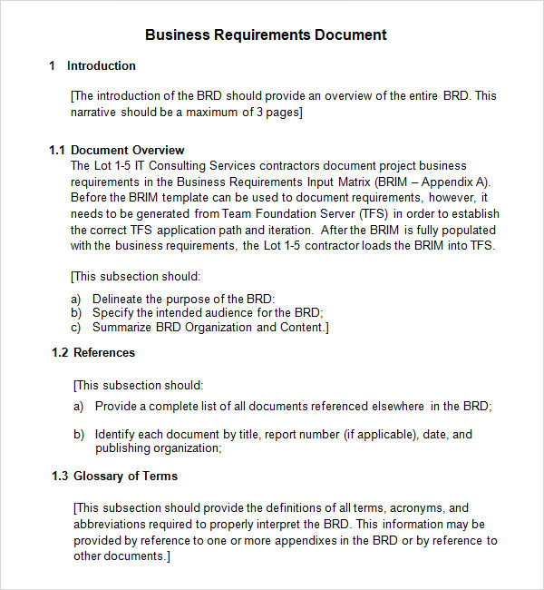 business requirements document template word