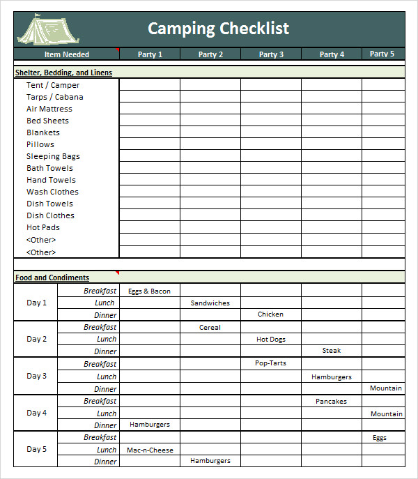 campinglist spreadsheet template download