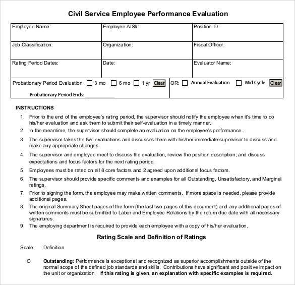 civil service employee performance evaluation
