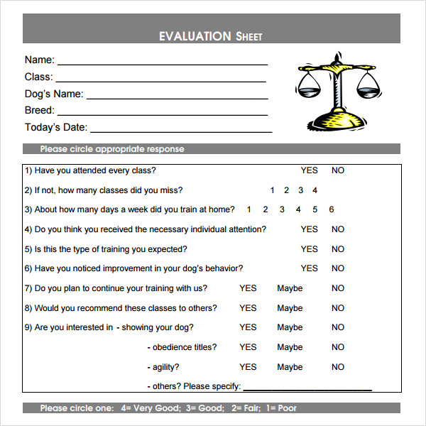 class evaluation sheet template