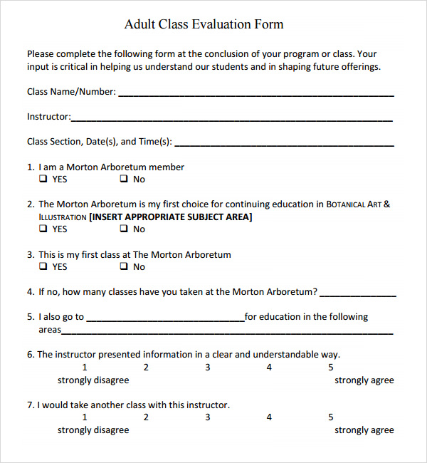 class evaluation survey template