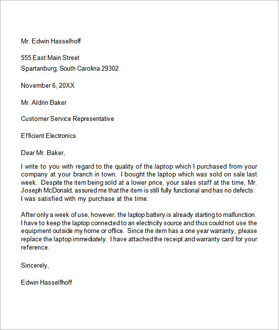 Complaint Letter Template For Poor Service