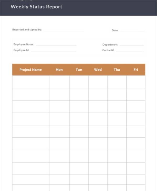 company weekly status report template