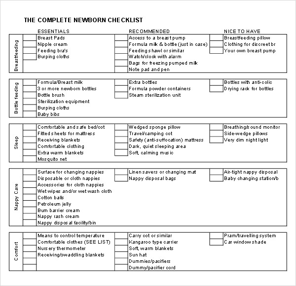 complete newborn checklist template