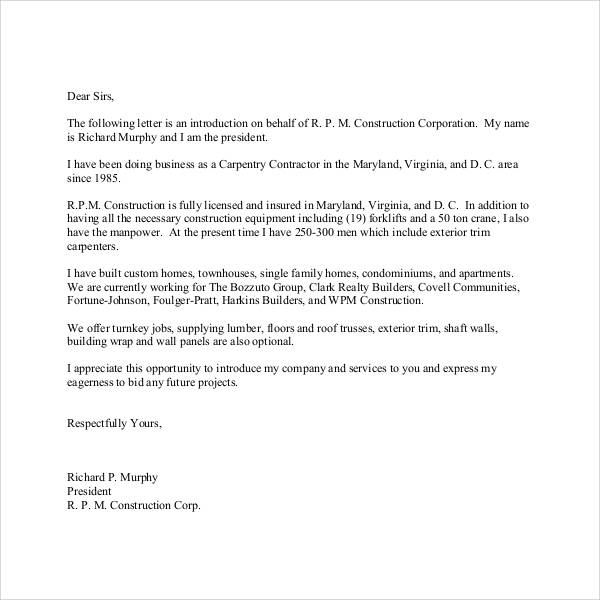 construction introduction letter