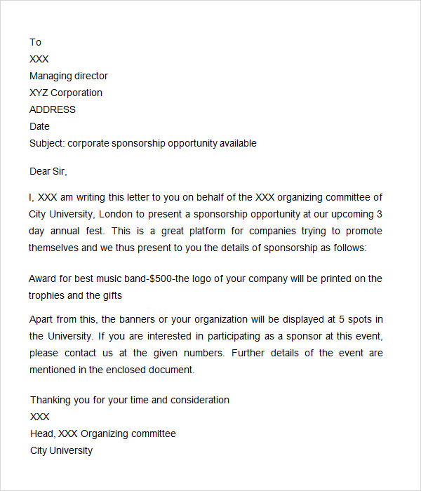 Corporate Sponsorship Letter Template