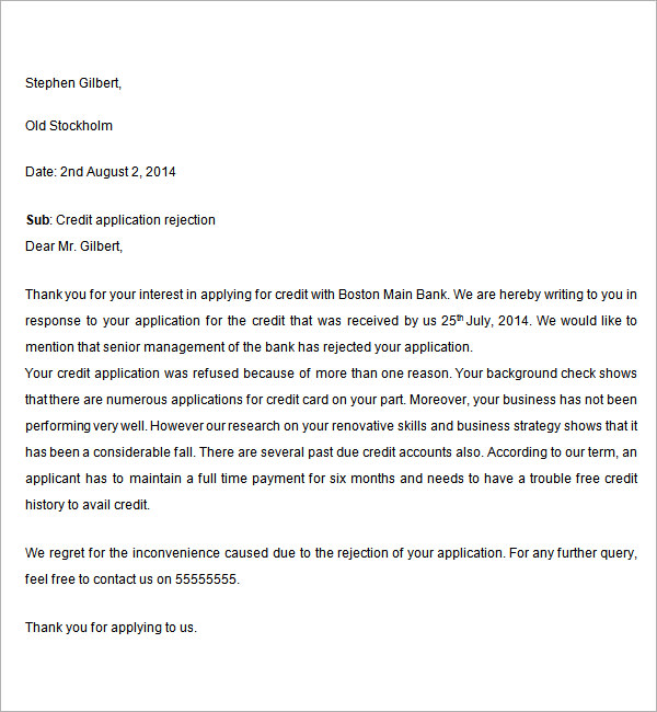 credit application rejection letter