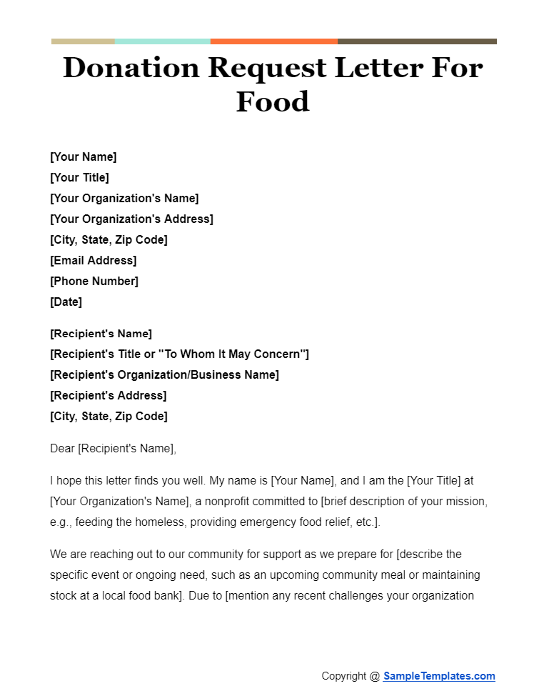 donation request letter for food