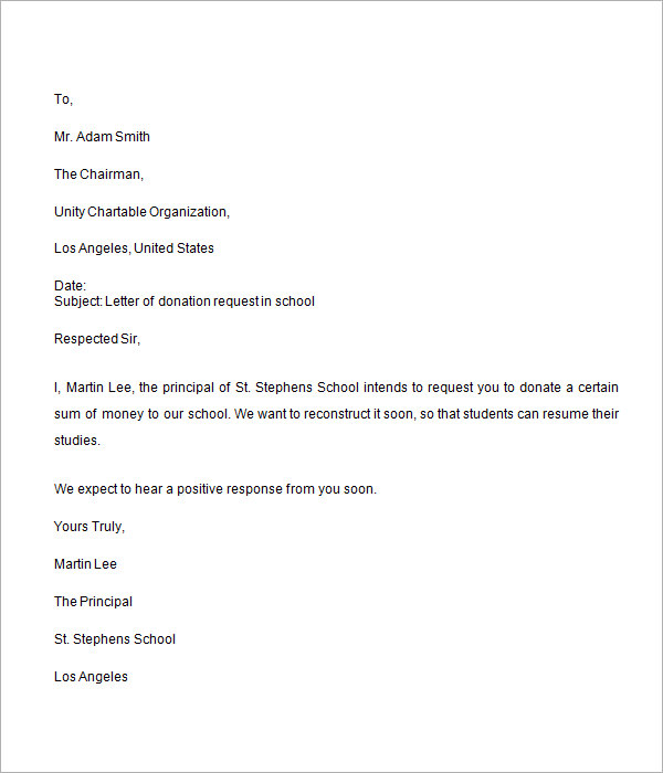 donation request letter for school