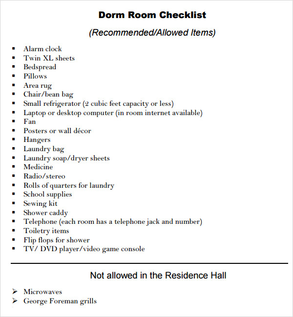 dorm room accessories checklist