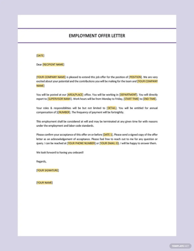 editable employment offer letter template