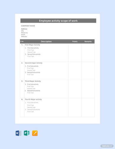 employee activity scope of work template