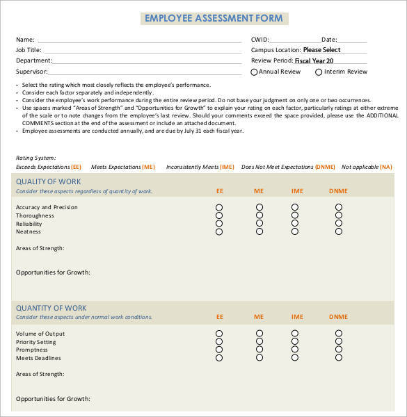 employee assessment form