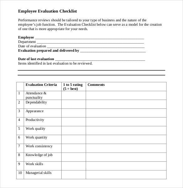 employee evaluation checklist