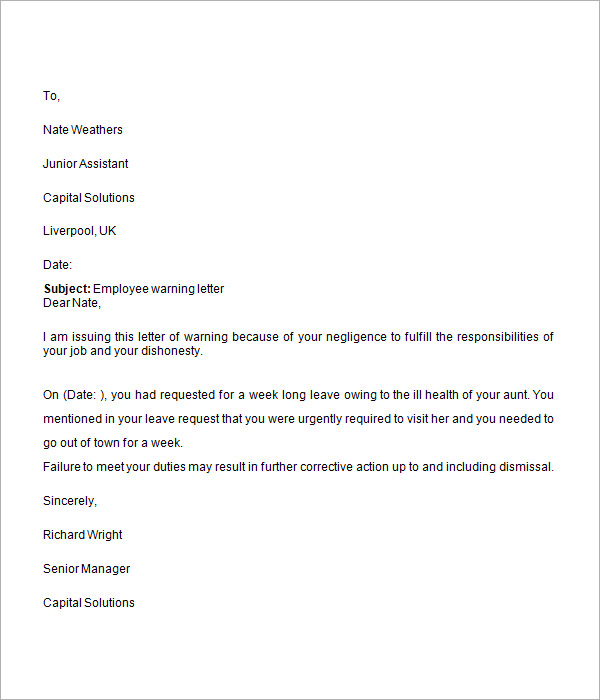 Formal Warning Letter To Employee from images.sampletemplates.com