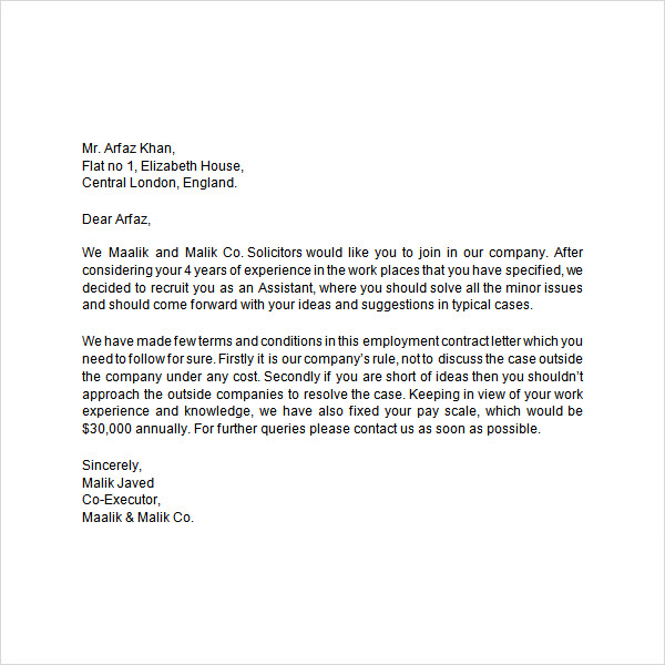 8 Sample Useful Employment Letters  Sample Templates