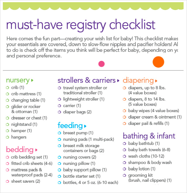 8  Baby Registry Checklist Samples  Sample Templates