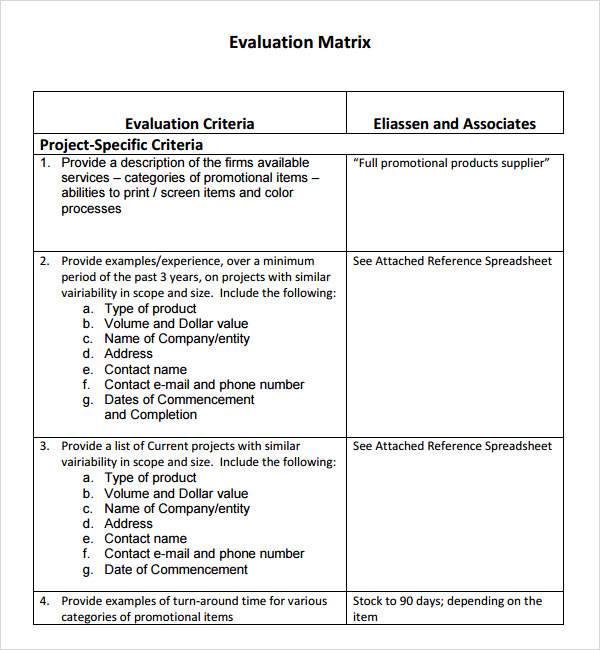 evaluation matrix template