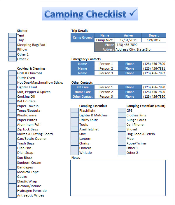 8+ Camping Checklist Samples Sample Templates