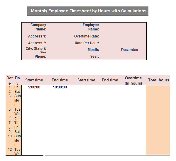 excel timesheet template